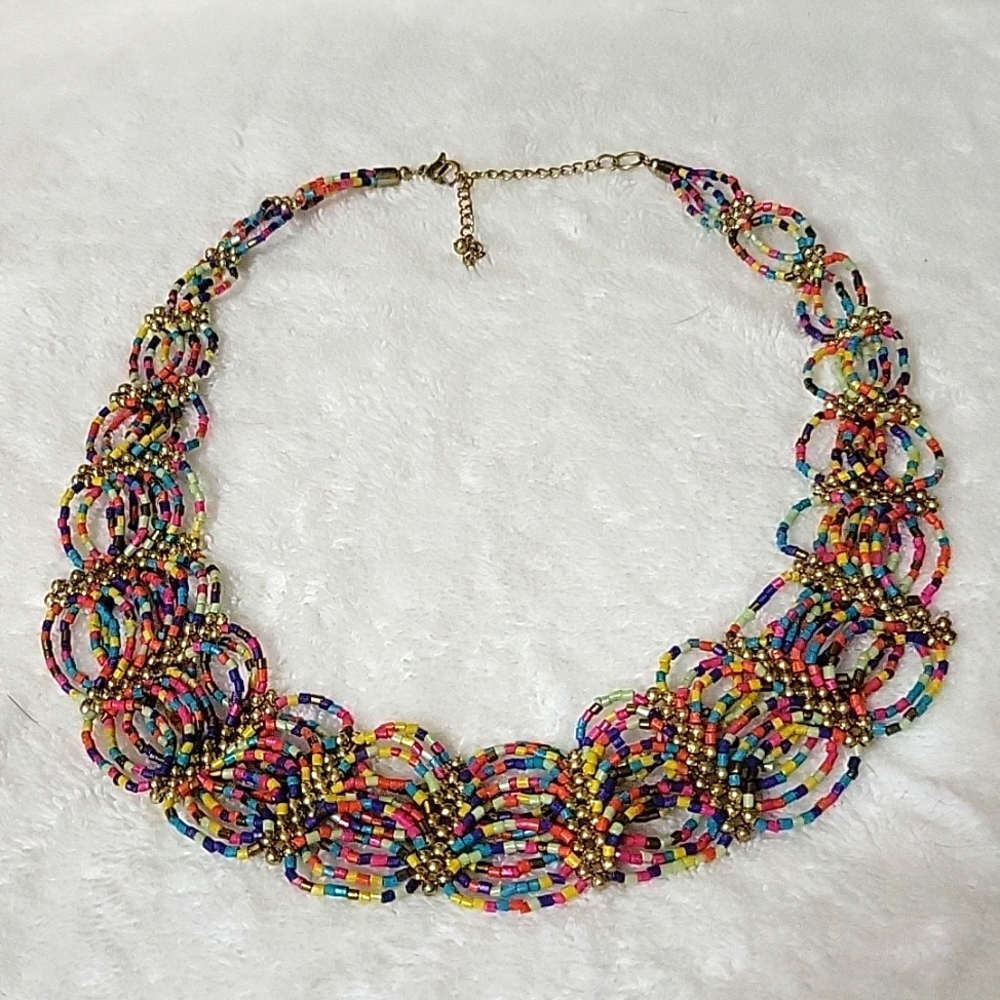Rainbow Beaded Bib Necklace